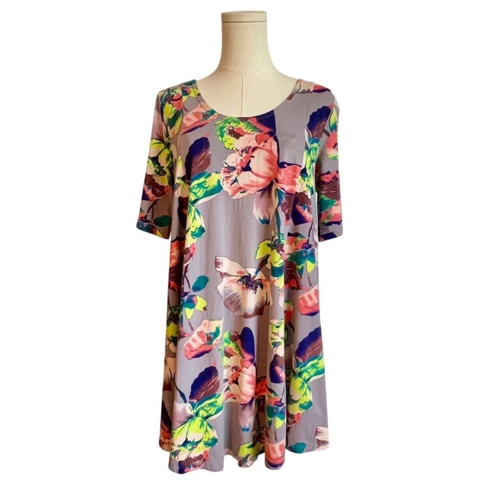 Uncle Frank Floral Lace Up Back Tassel Shift Dress Grey Pink Green Womens Medium